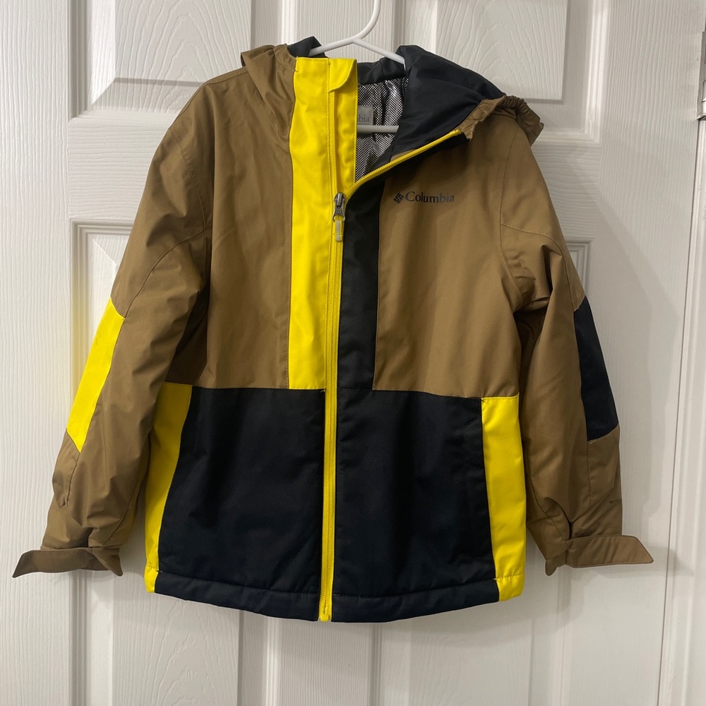 Columbia Brown and Yellow Snow Jacket with Hood and Full-Length Zipper Size XS
